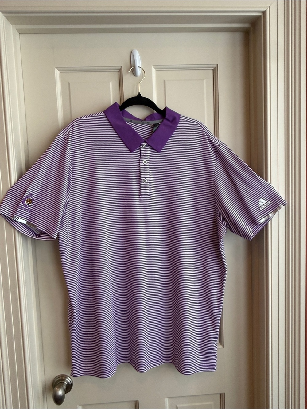 adidas Purple and White Striped Polo Shirt